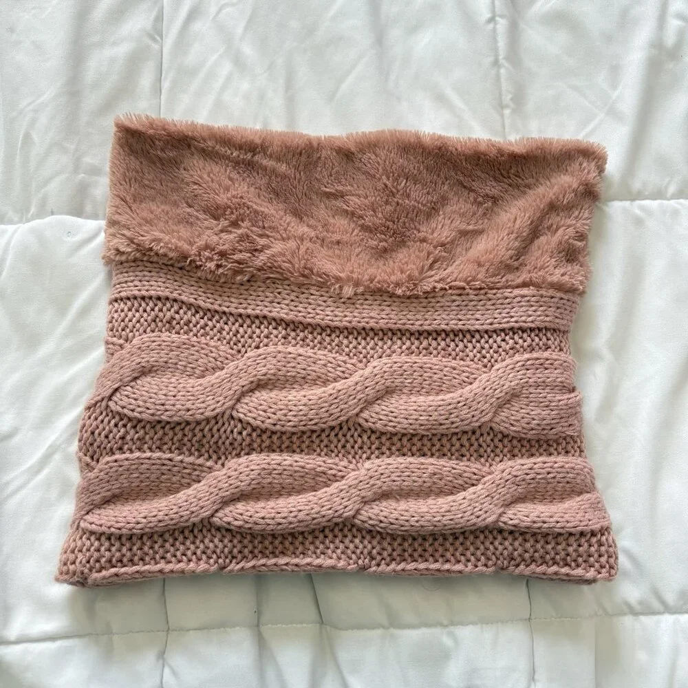 Womens Pink Plush Knit Circle Scarf Neck‎ Warmer Scarf Winter Coquette Dainty